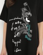 ambitionfly Rochie neagră dreaptă cu viscoză și imprimeu decorativ Amoara