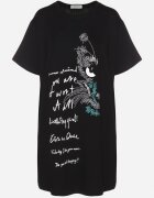 ambitionfly Rochie neagră dreaptă cu viscoză și imprimeu decorativ Amoara