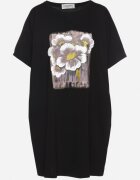 ambitionfly Rochie Neagră tip cutie cu Viscoză și Imprimeu Decorativ Elaniriel