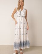 ambitionfly Rochie rustică din bumbac decorată cu broderii și volane Eudarpia Albastră