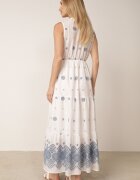 ambitionfly Rochie rustică din bumbac decorată cu broderii și volane Eudarpia Albastră