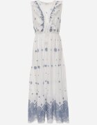 ambitionfly Rochie rustică din bumbac decorată cu broderii și volane Eudarpia Albastră