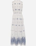ambitionfly Rochie rustică din bumbac decorată cu broderii și volane Eudarpia Albastră