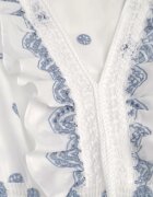 ambitionfly Rochie rustică din bumbac decorată cu broderii și volane Eudarpia Albastră