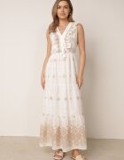 ambitionfly Rochie rustică din bumbac decorată cu broderii și volane Eudarpia Bej