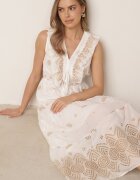 ambitionfly Rochie rustică din bumbac decorată cu broderii și volane Eudarpia Bej