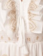 ambitionfly Rochie rustică din bumbac decorată cu broderii și volane Eudarpia Bej