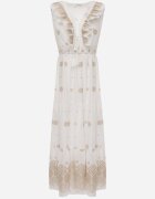 ambitionfly Rochie rustică din bumbac decorată cu broderii și volane Eudarpia Bej