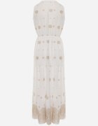 ambitionfly Rochie rustică din bumbac decorată cu broderii și volane Eudarpia Bej