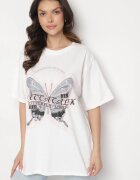 ambitionfly T-shirt Alb Oversize din Bumbac cu Imprimeu cu Fluture Nonatira