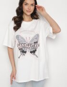 ambitionfly T-shirt Alb Oversize din Bumbac cu Imprimeu cu Fluture Nonatira