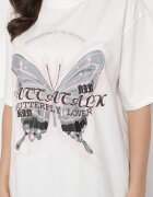 ambitionfly T-shirt Alb Oversize din Bumbac cu Imprimeu cu Fluture Nonatira