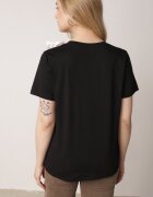 ambitionfly T-shirt Clasic Negru și Alb din Bumbac Decorat cu Aplicație 3D în formă de Flori Noebel