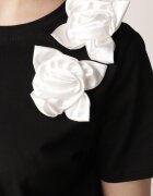 ambitionfly T-shirt Clasic Negru și Alb din Bumbac Decorat cu Aplicație 3D în formă de Flori Noebel