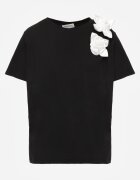 ambitionfly T-shirt Clasic Negru și Alb din Bumbac Decorat cu Aplicație 3D în formă de Flori Noebel