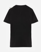 ambitionfly T-shirt Clasic Negru și Alb din Bumbac Decorat cu Aplicație 3D în formă de Flori Noebel