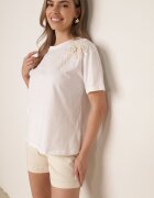 ambitionfly T-shirt din bumbac cu aplicație decorativă din perle și zirconii Haidea Alb