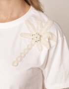 ambitionfly T-shirt din bumbac cu aplicație decorativă din perle și zirconii Haidea Alb