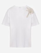ambitionfly T-shirt din bumbac cu aplicație decorativă din perle și zirconii Haidea Alb