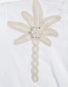 ambitionfly T-shirt din bumbac cu aplicație decorativă din perle și zirconii Haidea Alb