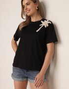 ambitionfly T-shirt din bumbac cu aplicație decorativă din perle și zirconii Haidea Negru