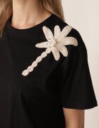 ambitionfly T-shirt din bumbac cu aplicație decorativă din perle și zirconii Haidea Negru