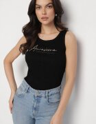ambitionfly Top Negru cu Bumbac și Imprimeu Decorativ Viannaes