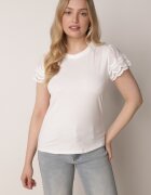 ambitionfly Tricou Alb de bumbac cu mâneci din dantelă Carilynore