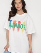 ambitionfly Tricou Alb Oversize cu Imprimat Colorat și Steluțe Iloviela