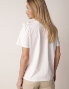 ambitionfly Tricou Clasic Alb din Bumbac Ornat cu Aplicație 3D în Formă de Flori Noebel