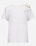 ambitionfly Tricou Clasic Alb din Bumbac Ornat cu Aplicație 3D în Formă de Flori Noebel