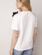 ambitionfly Tricou Clasic Alb-Negru din Bumbac Decorat cu Aplicație 3D în Formă de Flori Noebel