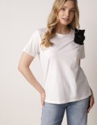 ambitionfly Tricou Clasic Alb-Negru din Bumbac Decorat cu Aplicație 3D în Formă de Flori Noebel