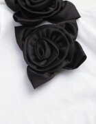 ambitionfly Tricou Clasic Alb-Negru din Bumbac Decorat cu Aplicație 3D în Formă de Flori Noebel
