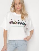 ambitionfly Tricou Oversize Alb cu Imprimeu în Față și Stele pe Spate Ilanlith