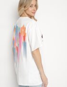 ambitionfly Tricou Oversize Alb cu Imprimeu în Față și Stele pe Spate Ilanlith
