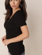 ann gissy Bluză din bumbac cu mânecă scurtă decorată cu dantelă și perle Palassa Neagră