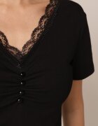 ann gissy Bluză din bumbac cu mânecă scurtă decorată cu dantelă și perle Palassa Neagră