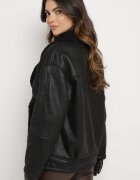 ann gissy Geacă Biker Neagră Oversize Încheiată cu nasturi Căptușită cu blană Nikiena