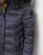ann gissy Geacă de iarnă matlasată bleumarin lungă cu glugă detașabilă cu blană Mintoria