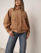 ann gissy Geacă de tranziție din imitație de piele întoarsă în stil retro cu elastic la bază și guler Eurika Bej închis