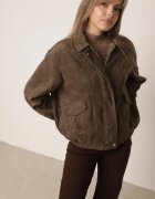 ann gissy Geacă de tranziție din imitație de piele întoarsă în stil retro cu elastic la bază și guler Eurika Verde