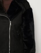 ann gissy Geacă neagră biker cu croială simplă cu fermoar asimetric și inserții din blană Liogala