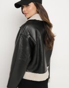 ann gissy Geacă Neagră Biker tip Ramones cu inserții de blană și căptușită Nikida