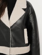ann gissy Geacă Neagră Biker tip Ramones cu inserții de blană și căptușită Nikida