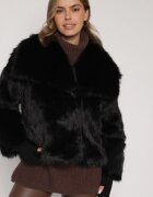 ann gissy Geacă Neagră de Blană cu Buzunare Laterale Liriena