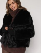 ann gissy Geacă Neagră de Blană cu Buzunare Laterale Liriena