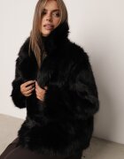 ann gissy Geacă Neagră Dublu Rând Imitație Blană Oversize Asinella