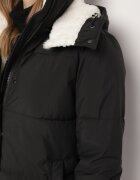 ann gissy Geacă Neagră Lungă Matlasată cu Glugă Detașabilă și Buzunare Etarose