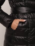 ann gissy Geacă Palton Neagră cu Guler Larg și Glugă Legată în Talie Feku